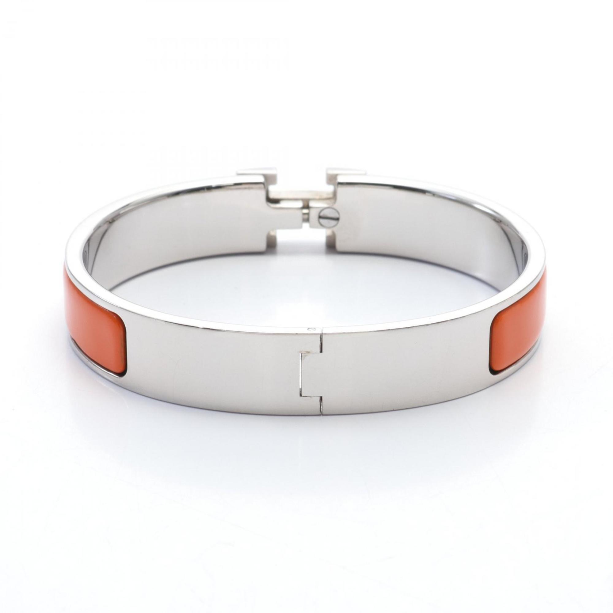 Hermes Click H Bangle Stainless Steel Enamel Women's Silver Orange