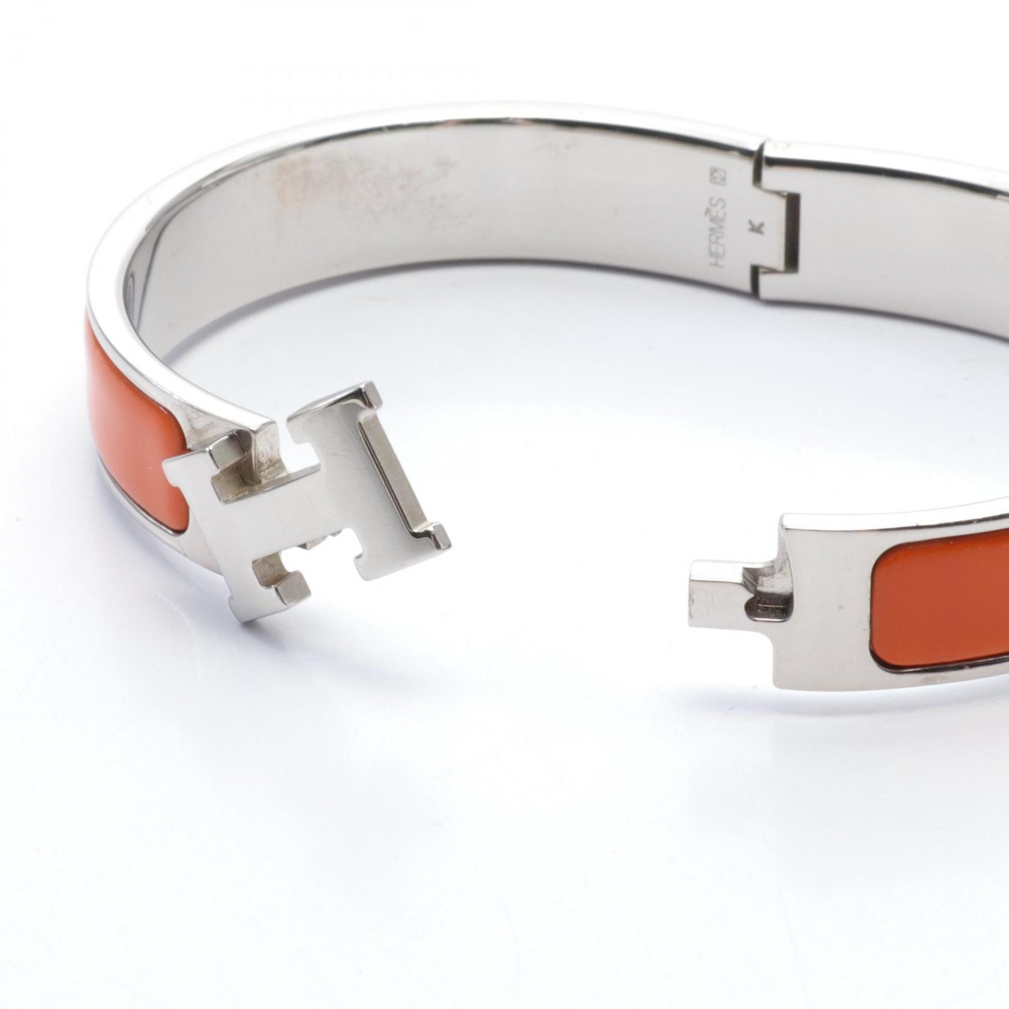 Hermes Click H Bangle Stainless Steel Enamel Women's Silver Orange