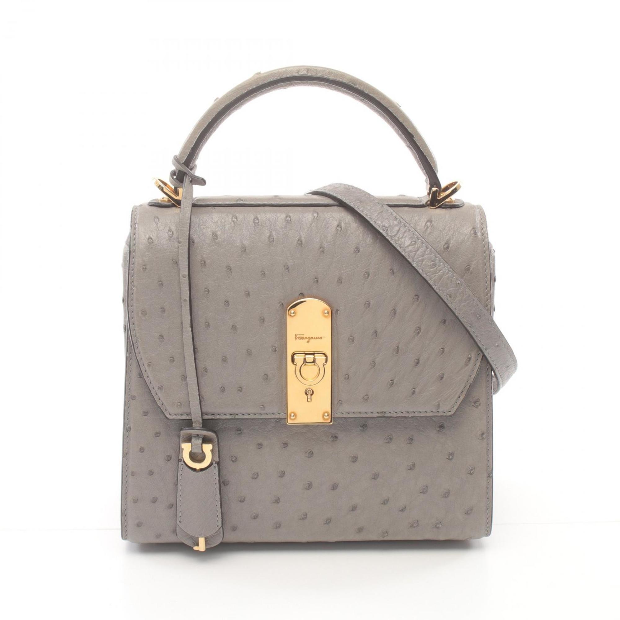 Salvatore Ferragamo handbag, leather bag, women's, grey