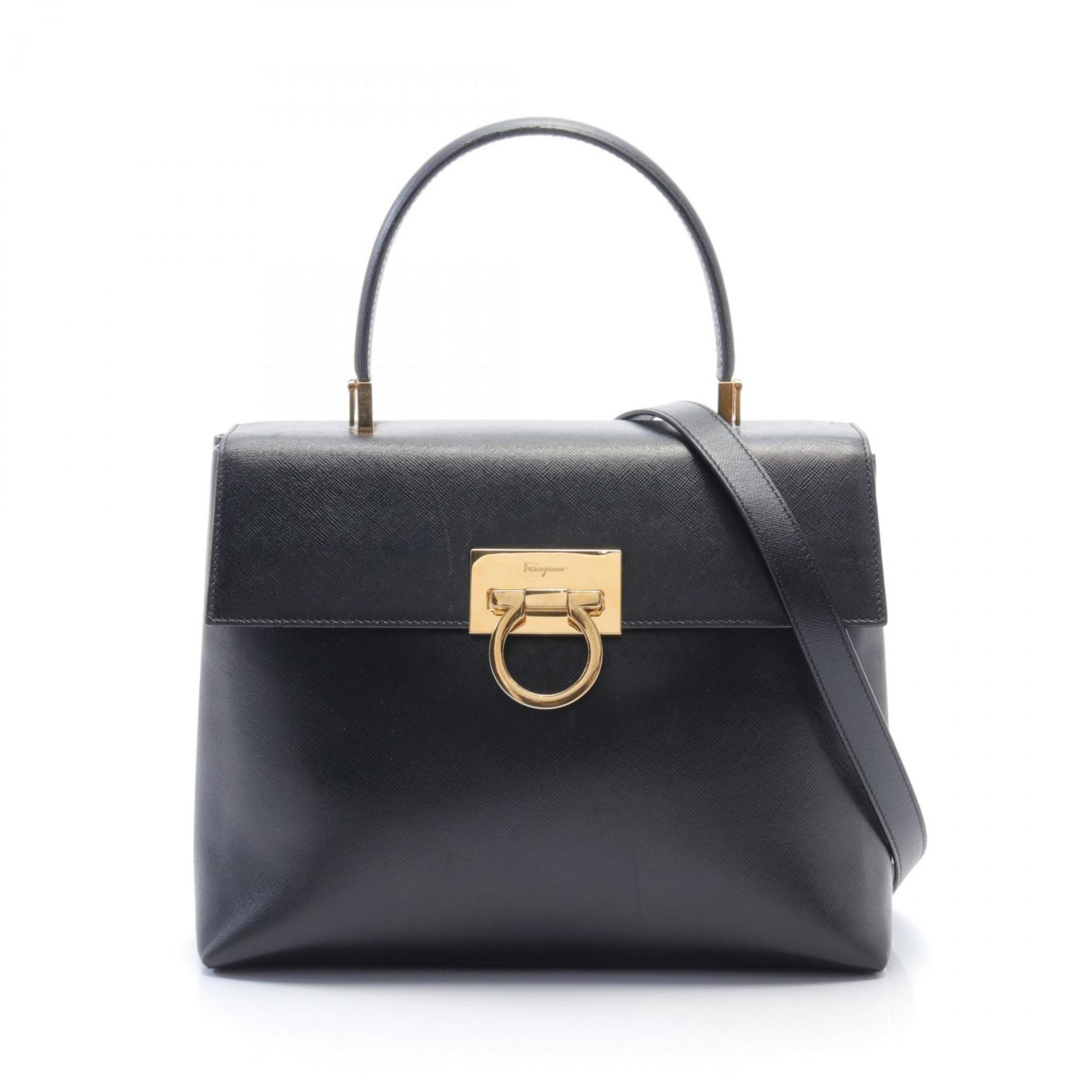 Salvatore Ferragamo Gancini handbag, leather bag, women's, black, 21 0290