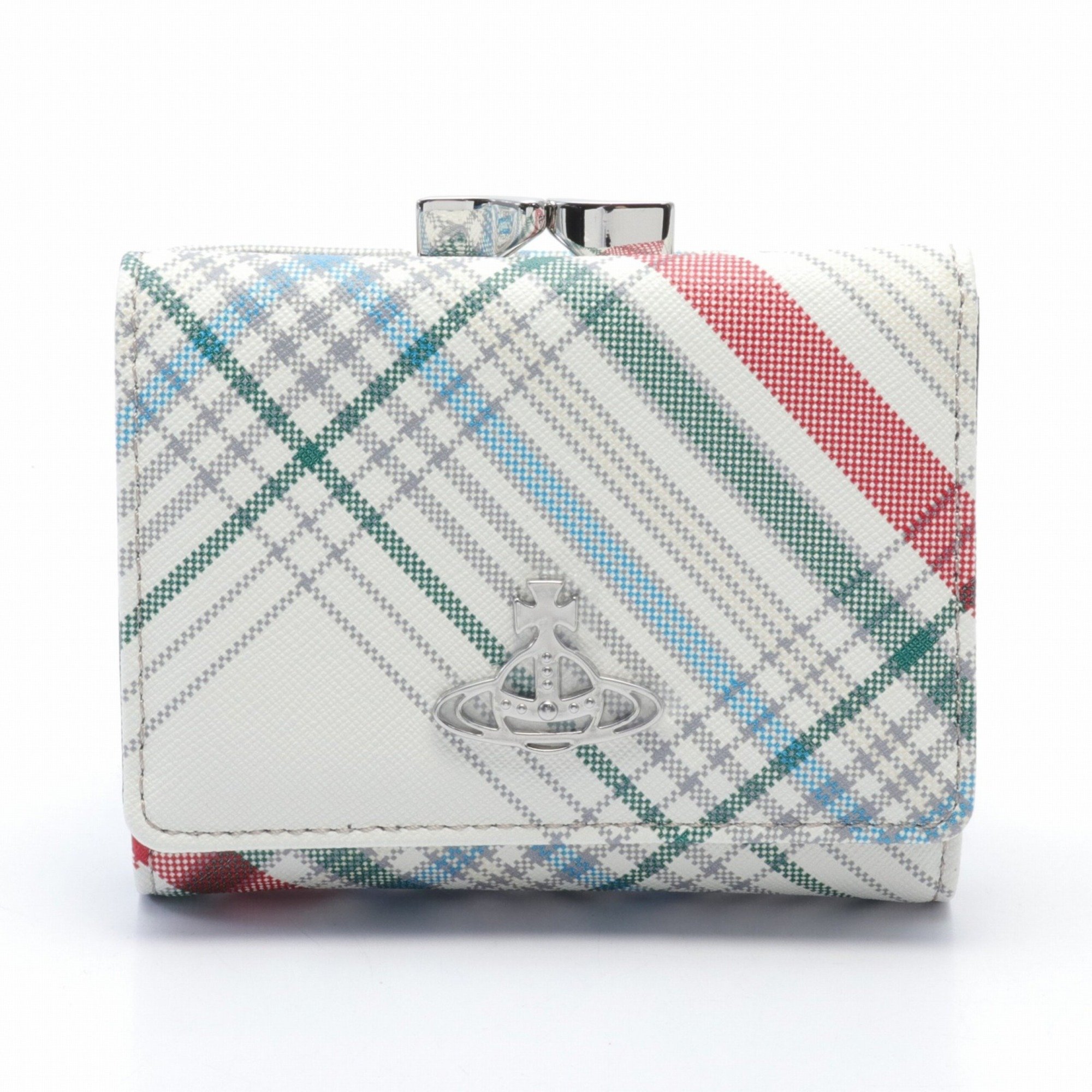 Vivienne Westwood Wallet Tri-fold Saffiano Leather Print Women's White Madras Check 51010018UL0057O101