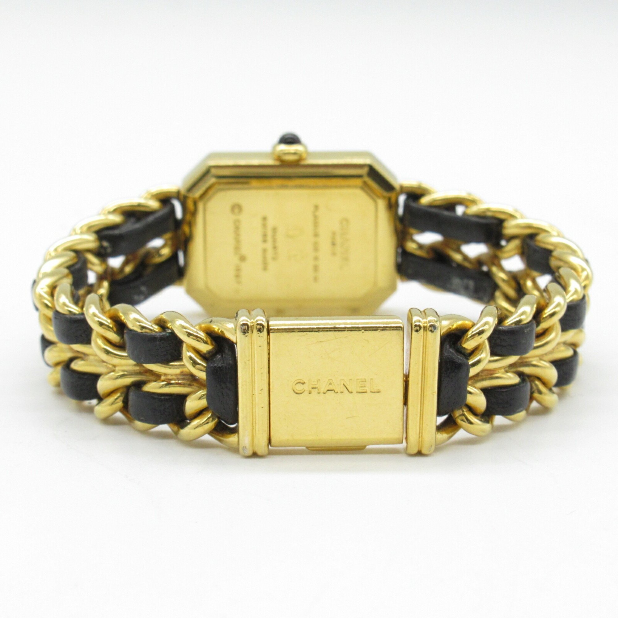 CHANEL Premiere M Watch GP (Gold Plated) Leather Strap Women's Black H0001