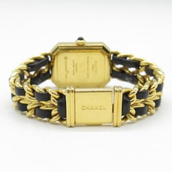 CHANEL Premiere M Watch GP (Gold Plated) Leather Strap Women's Black H0001