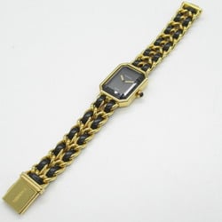 CHANEL Premiere M Watch GP (Gold Plated) Leather Strap Women's Black H0001