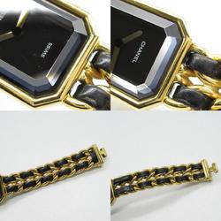 CHANEL Premiere M Watch GP (Gold Plated) Leather Strap Women's Black H0001