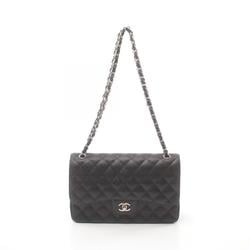 CHANEL Deca Matelasse 30 Classic Large W-Flap Shoulder Bag Caviar Skin (Grained Calf) Women's Black A58600