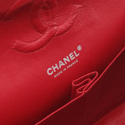 CHANEL Matelasse Double Flap Shoulder Bag, Lambskin, Women's, Red, A01112