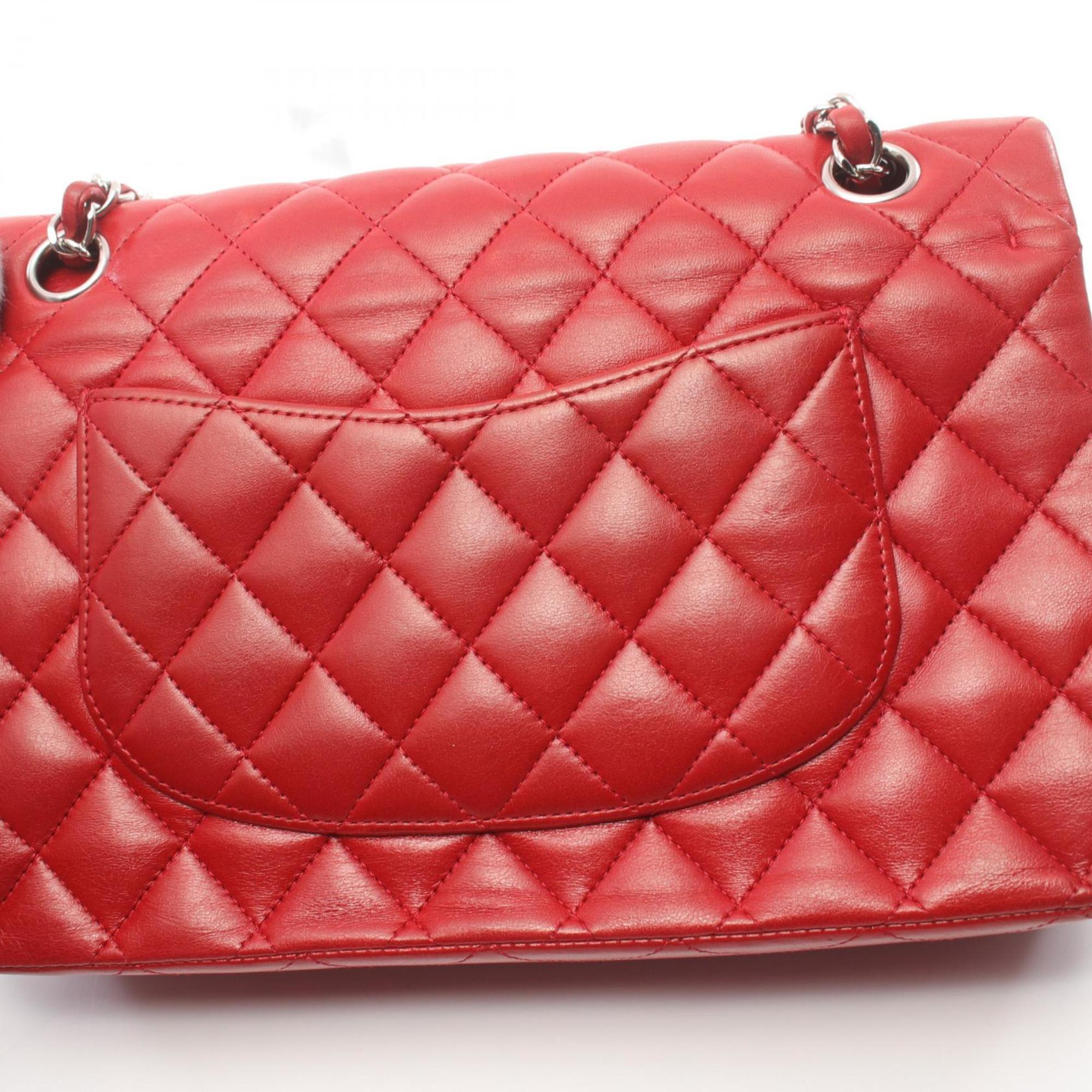 CHANEL Matelasse Double Flap Shoulder Bag, Lambskin, Women's, Red, A01112