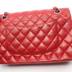 CHANEL Matelasse Double Flap Shoulder Bag, Lambskin, Women's, Red, A01112