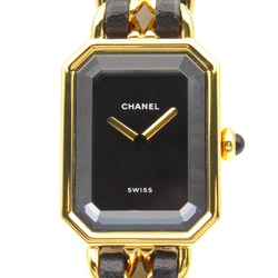 CHANEL Premiere M Watch GP (Gold Plated) Leather Strap Women's Black H0001