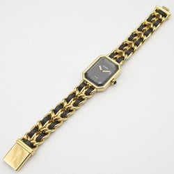 CHANEL Premiere M Watch GP (Gold Plated) Leather Strap Women's Black H0001