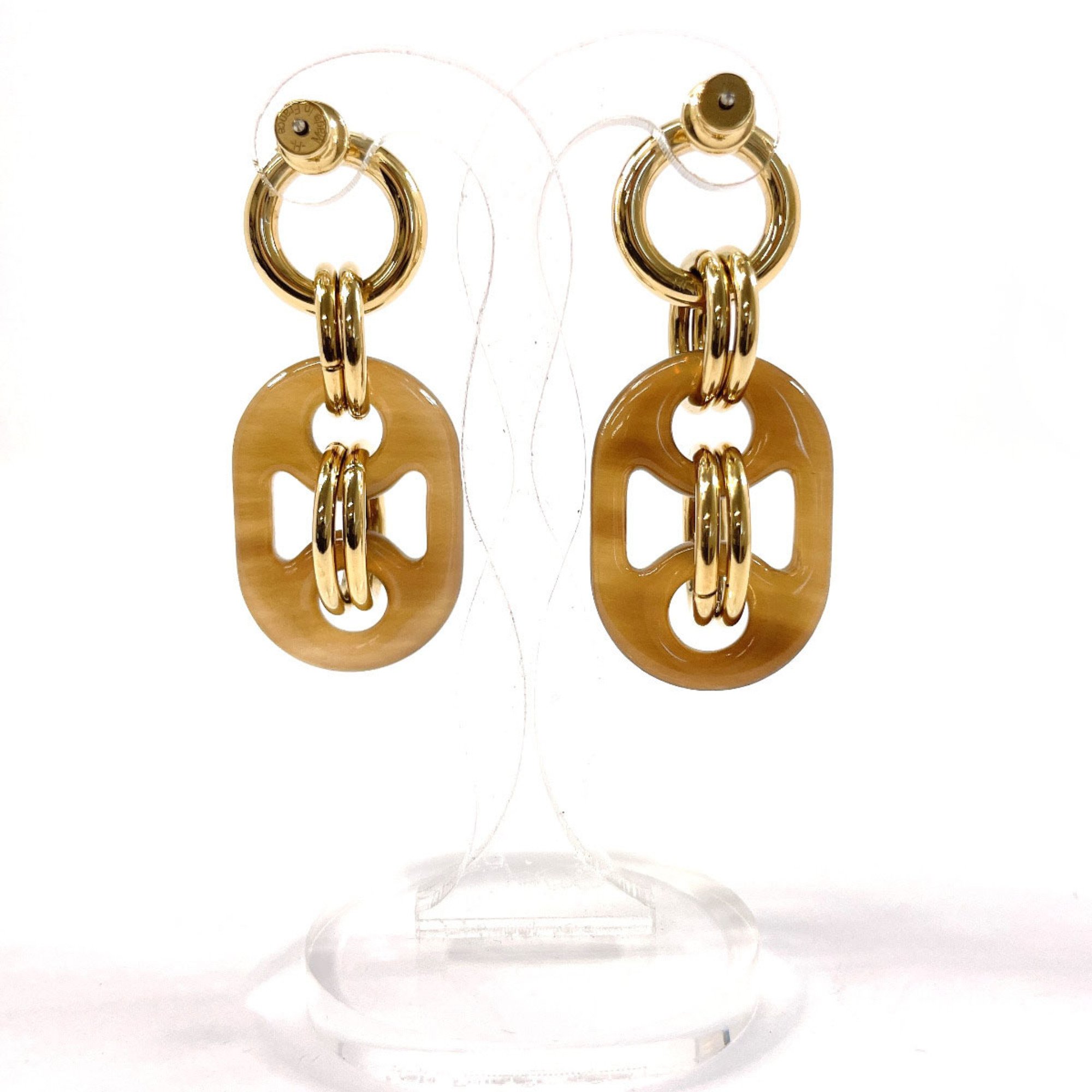 HERMES Eurydice PM H057080FD00 Earrings Buffalo Horn/Metal Brown Women's N4085394