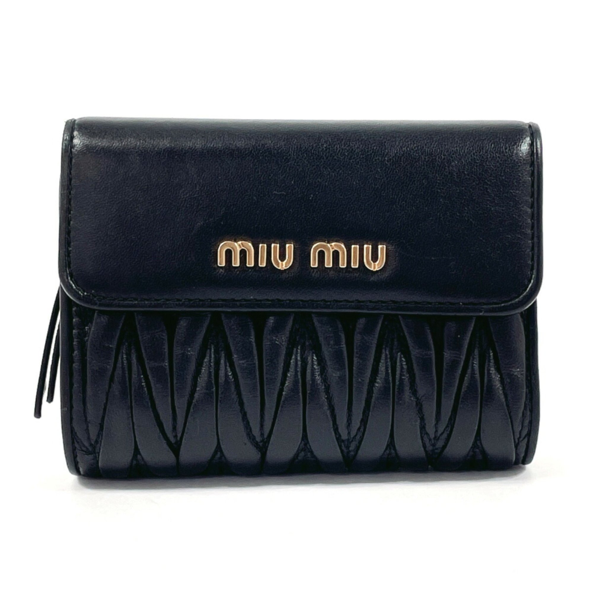 Miu Miu MIU Matelasse 5ML002 Bi-fold Wallet Leather Black Women's F4095779