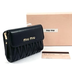 Miu Miu MIU Matelasse 5ML002 Bi-fold Wallet Leather Black Women's F4095779