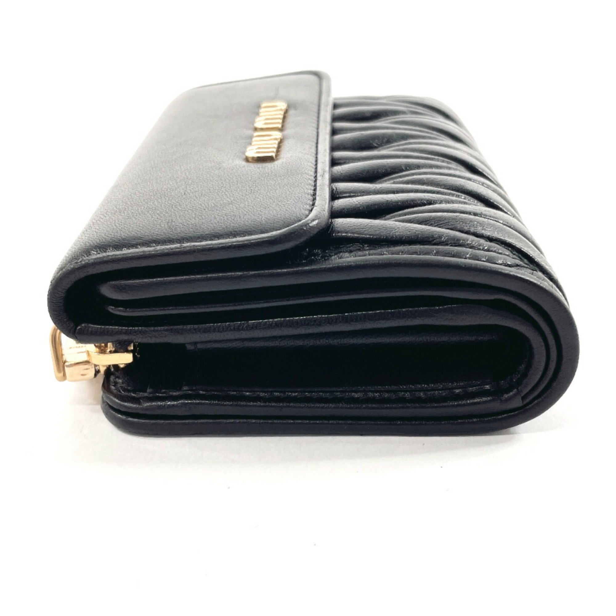 Miu Miu MIU Matelasse 5ML002 Bi-fold Wallet Leather Black Women's F4095779