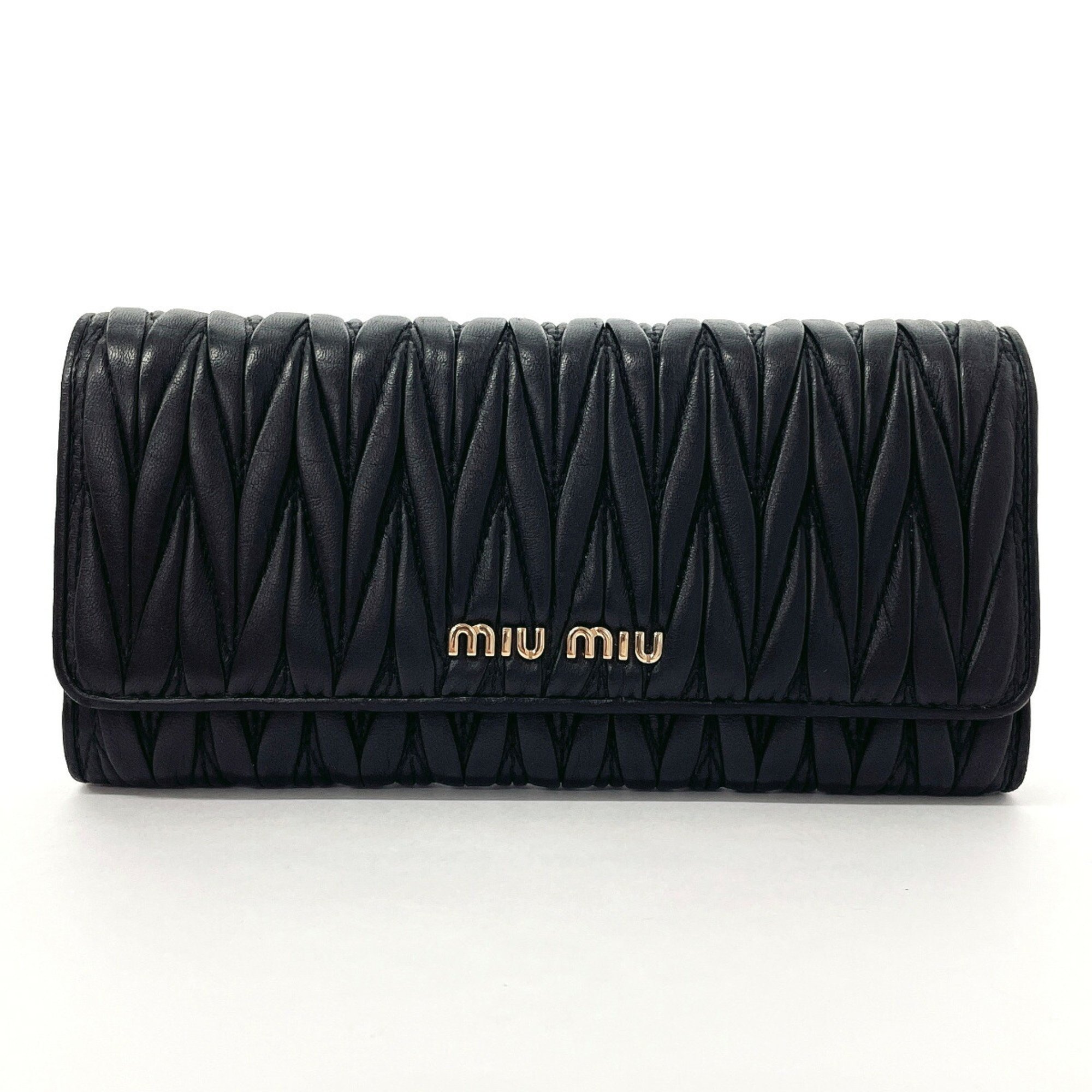 Miu Miu MIU Matelasse 5MH109 Long Wallet Leather Black Women's O4095723