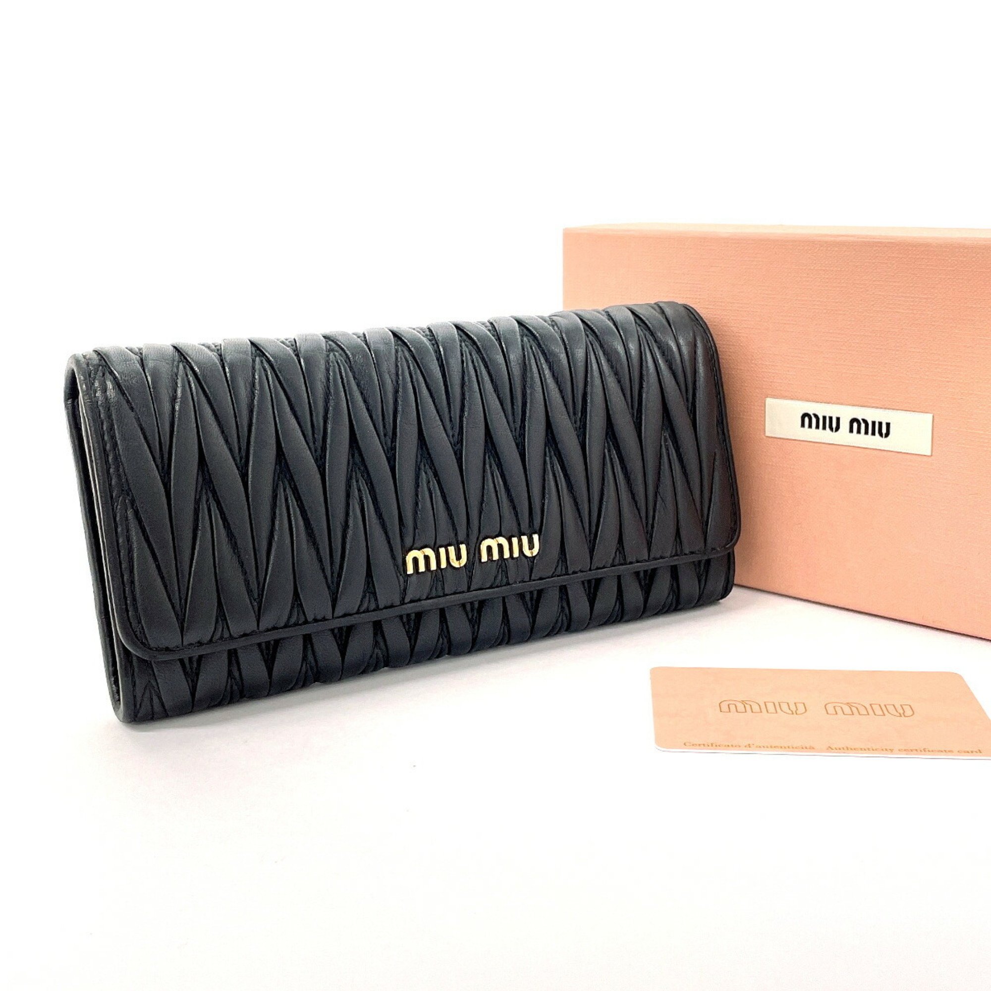 Miu Miu MIU Matelasse 5MH109 Long Wallet Leather Black Women's O4095723