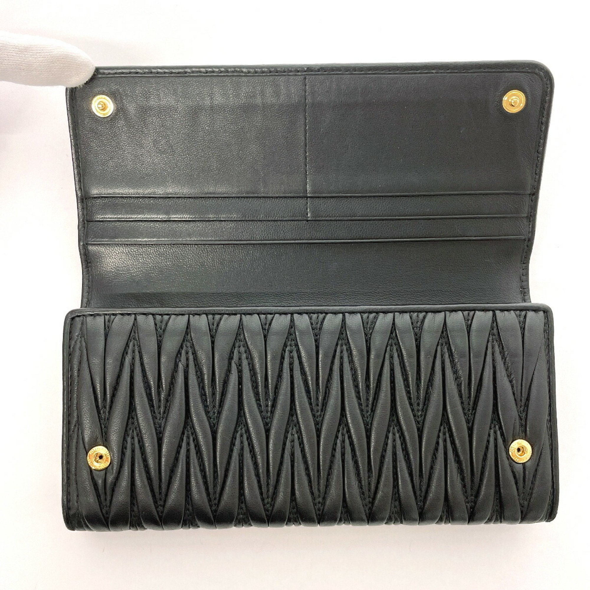 Miu Miu MIU Matelasse 5MH109 Long Wallet Leather Black Women's O4095723