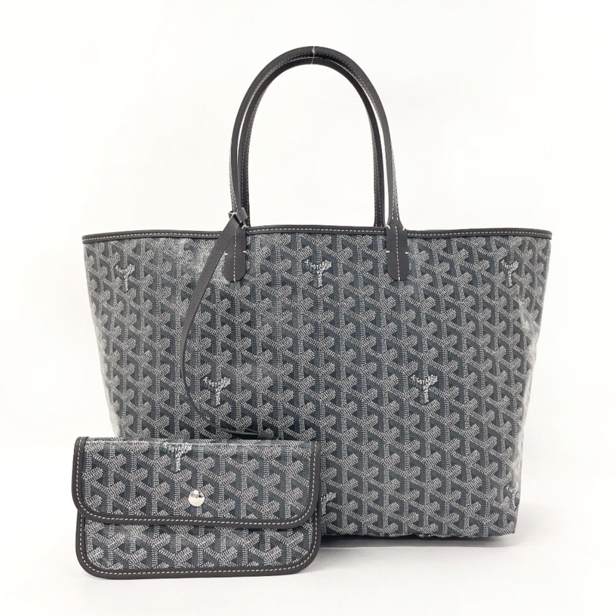 GOYARD Saint Louis PM Herringbone STLOUIPMLTY51CL51P Tote Bag PVC/Leather Grey Unisex S4096015