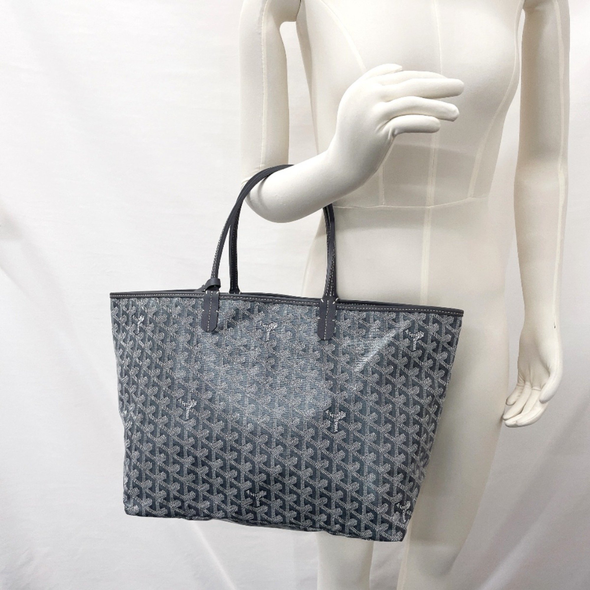 GOYARD Saint Louis PM Herringbone STLOUIPMLTY51CL51P Tote Bag PVC/Leather Grey Unisex S4096015