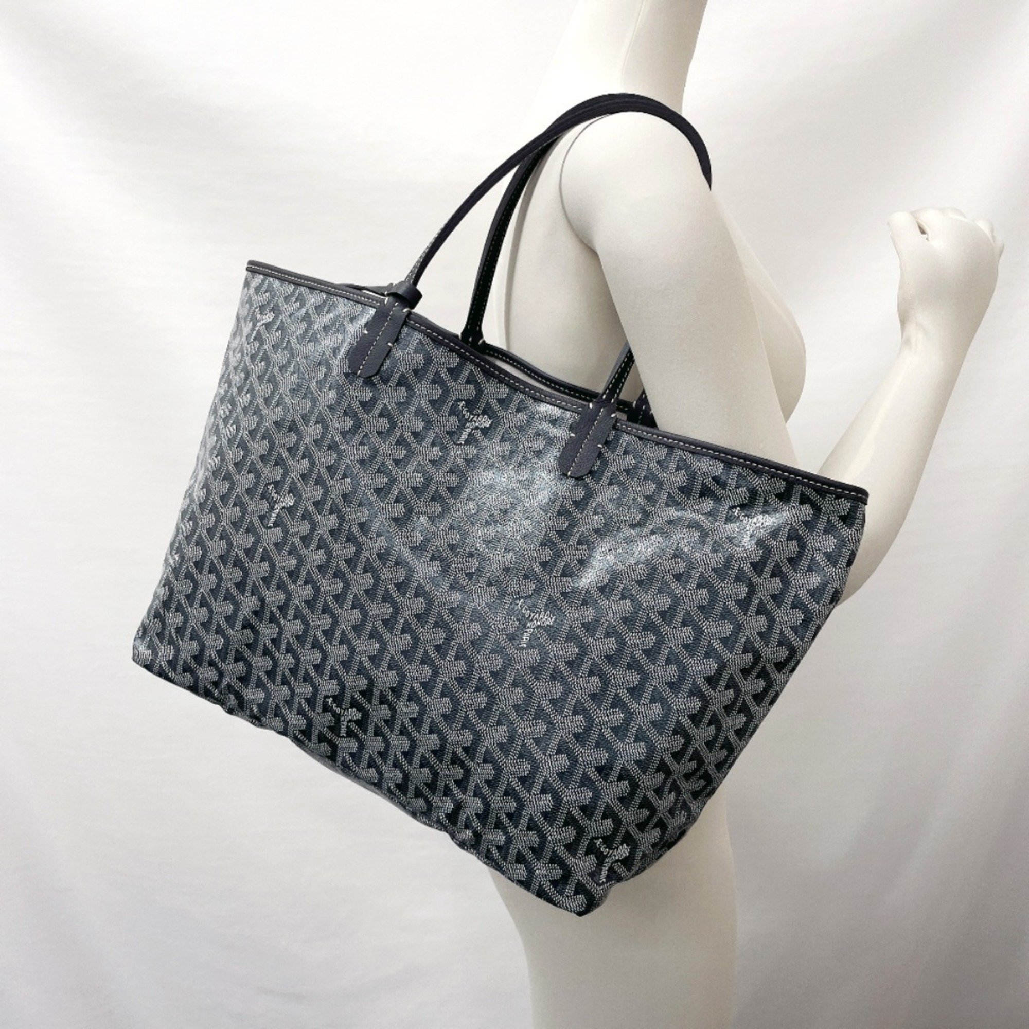 GOYARD Saint Louis PM Herringbone STLOUIPMLTY51CL51P Tote Bag PVC/Leather Grey Unisex S4096015