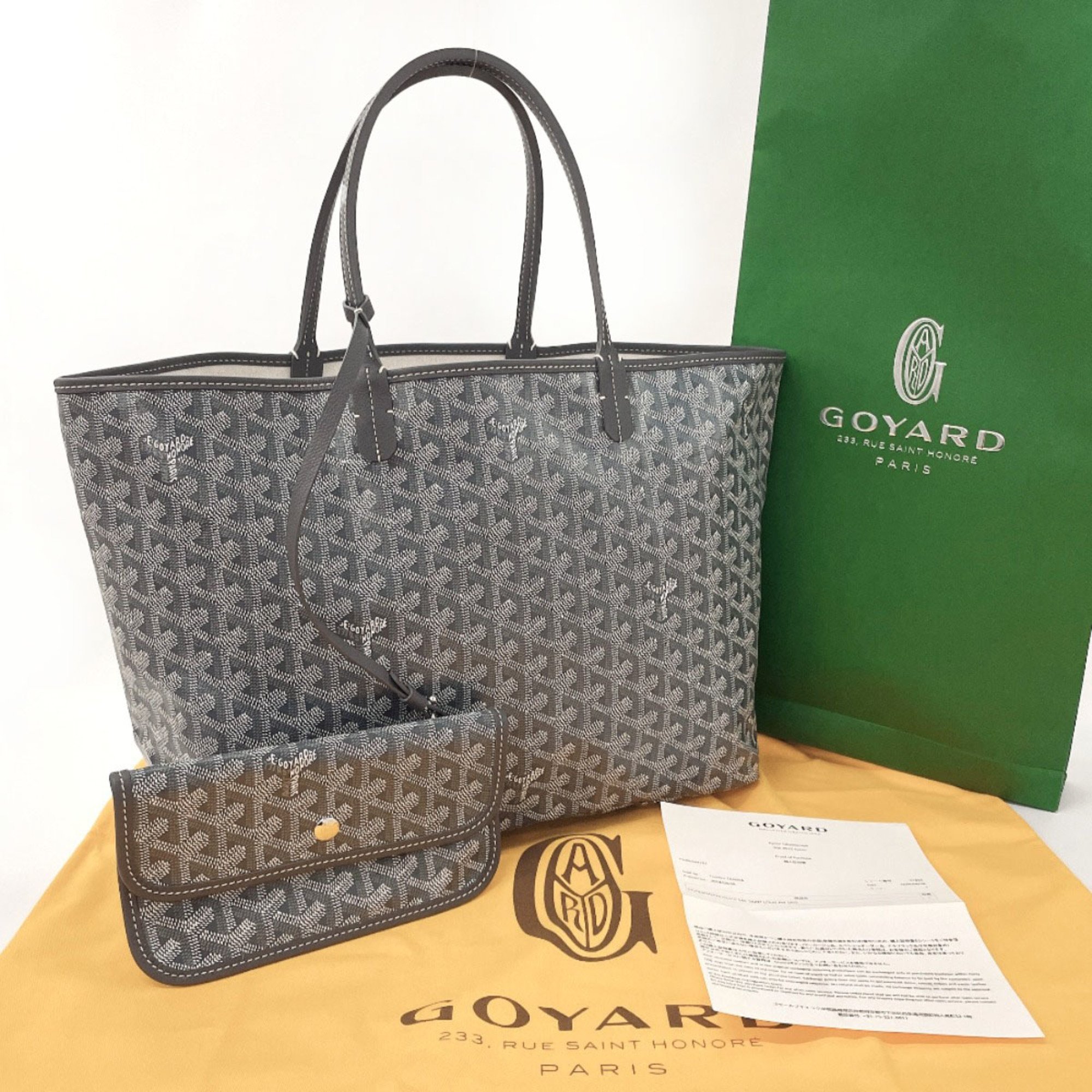 GOYARD Saint Louis PM Herringbone STLOUIPMLTY51CL51P Tote Bag PVC/Leather Grey Unisex S4096015