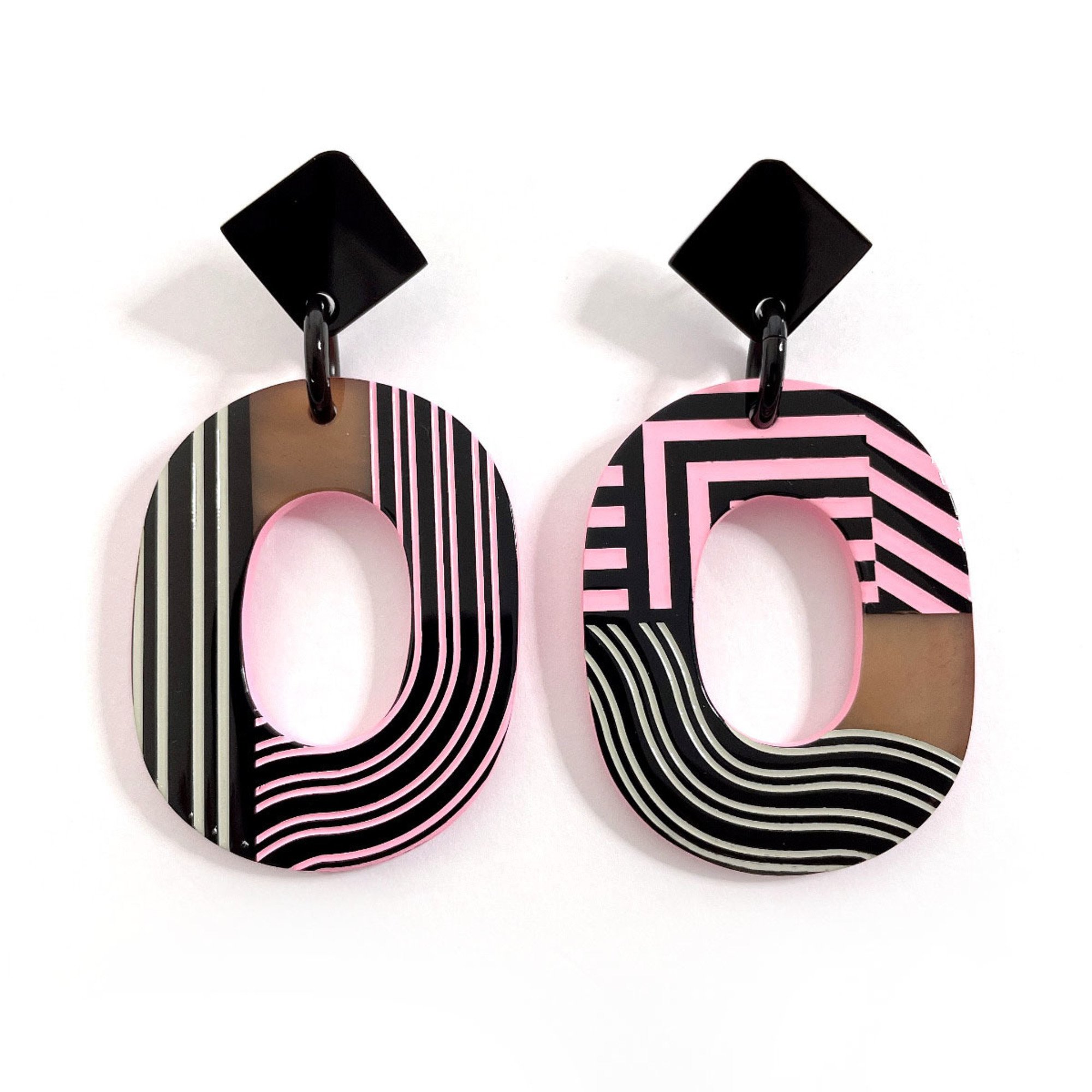 HERMES Hermes Ism Pop Line Earrings Buffalo Horn/Lacquer Pink Women's N4085762