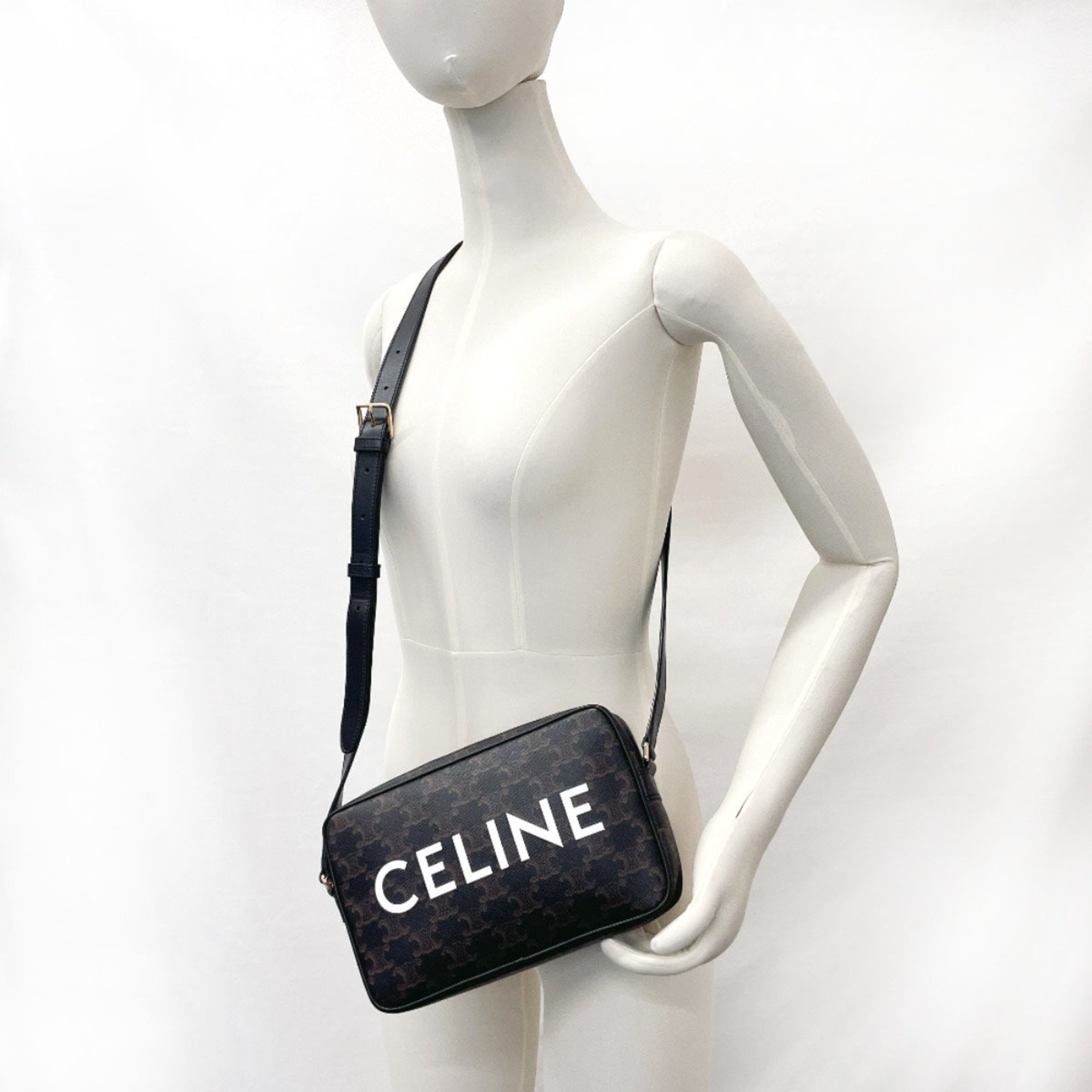 CELINE Medium Bag Triomphe 194502CIM.38NO Shoulder PVC Black Women's N4085745