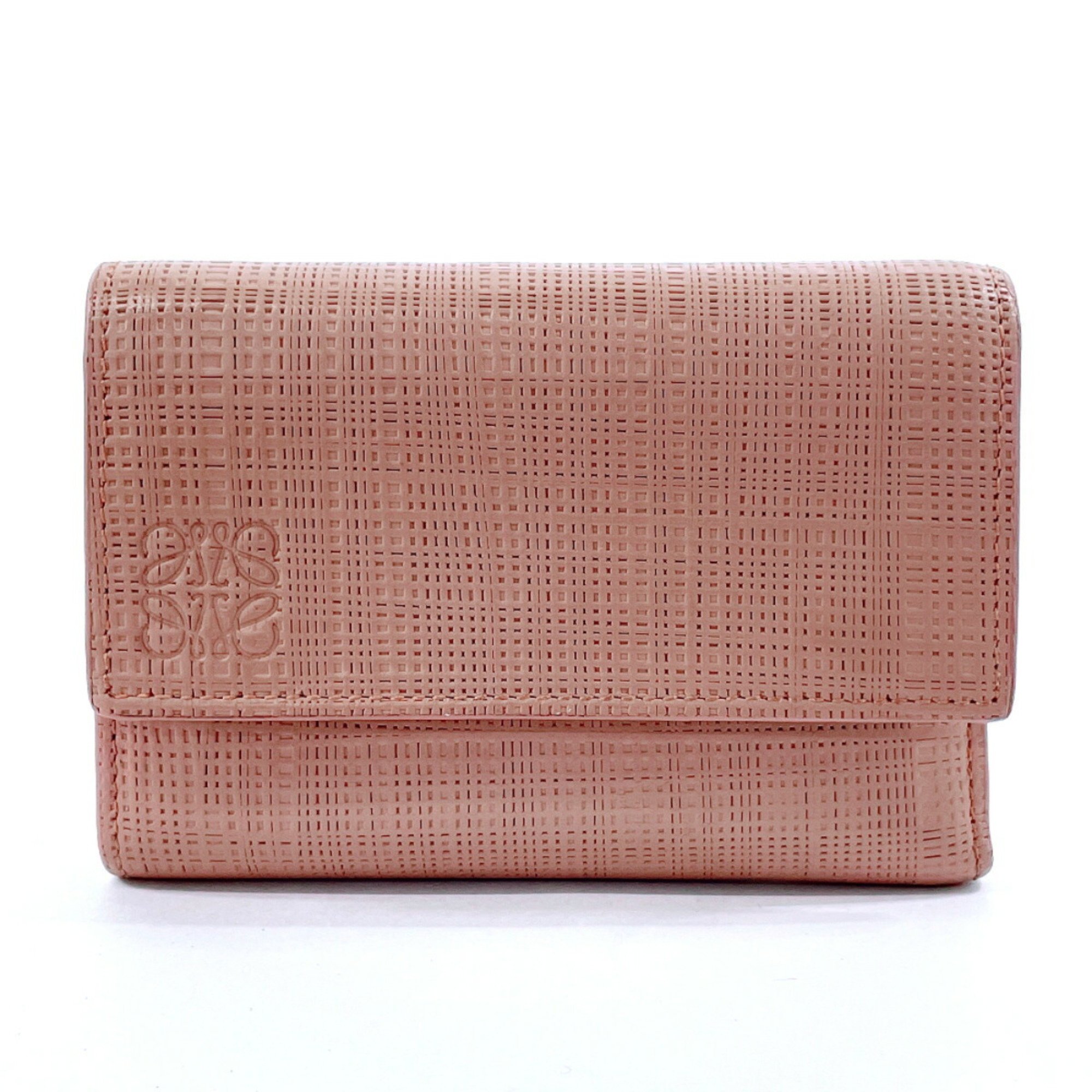 LOEWE Compact Wallet Linen Tri-fold Leather Pink Women's F4095791