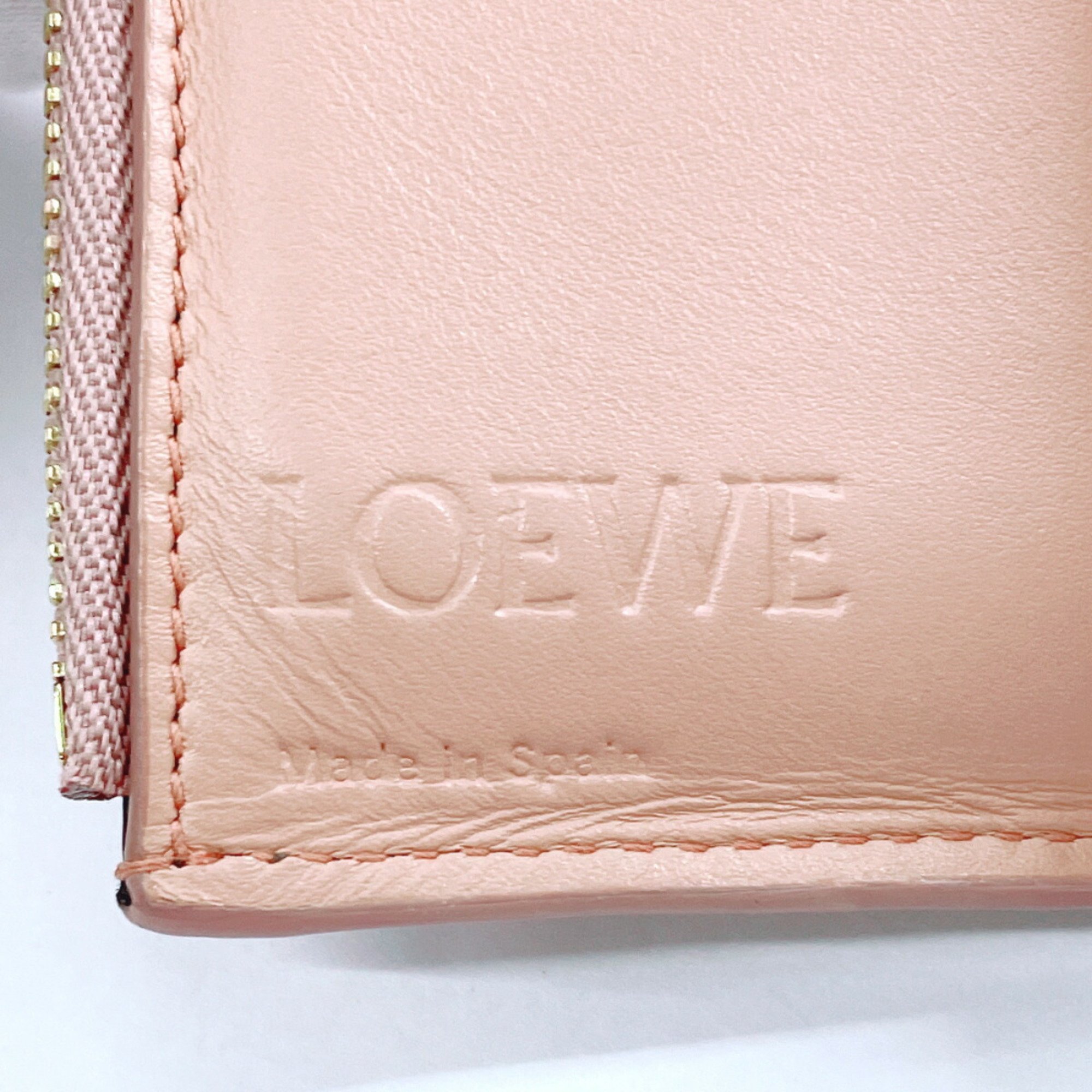 LOEWE Compact Wallet Linen Tri-fold Leather Pink Women's F4095791