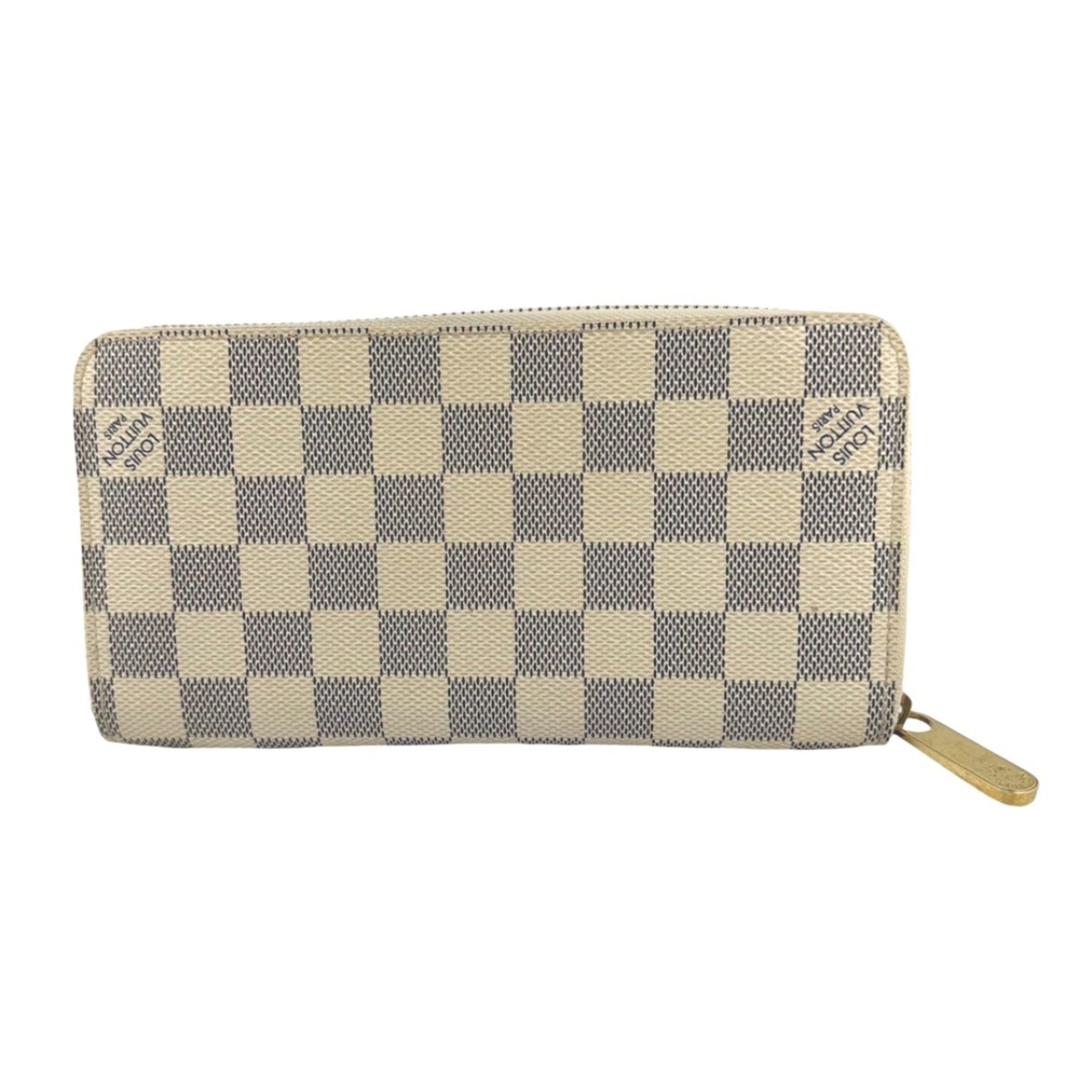 Louis Vuitton LOUIS VUITTON Long Wallet Round Azur Zippy Damier Canvas N60019 White LV