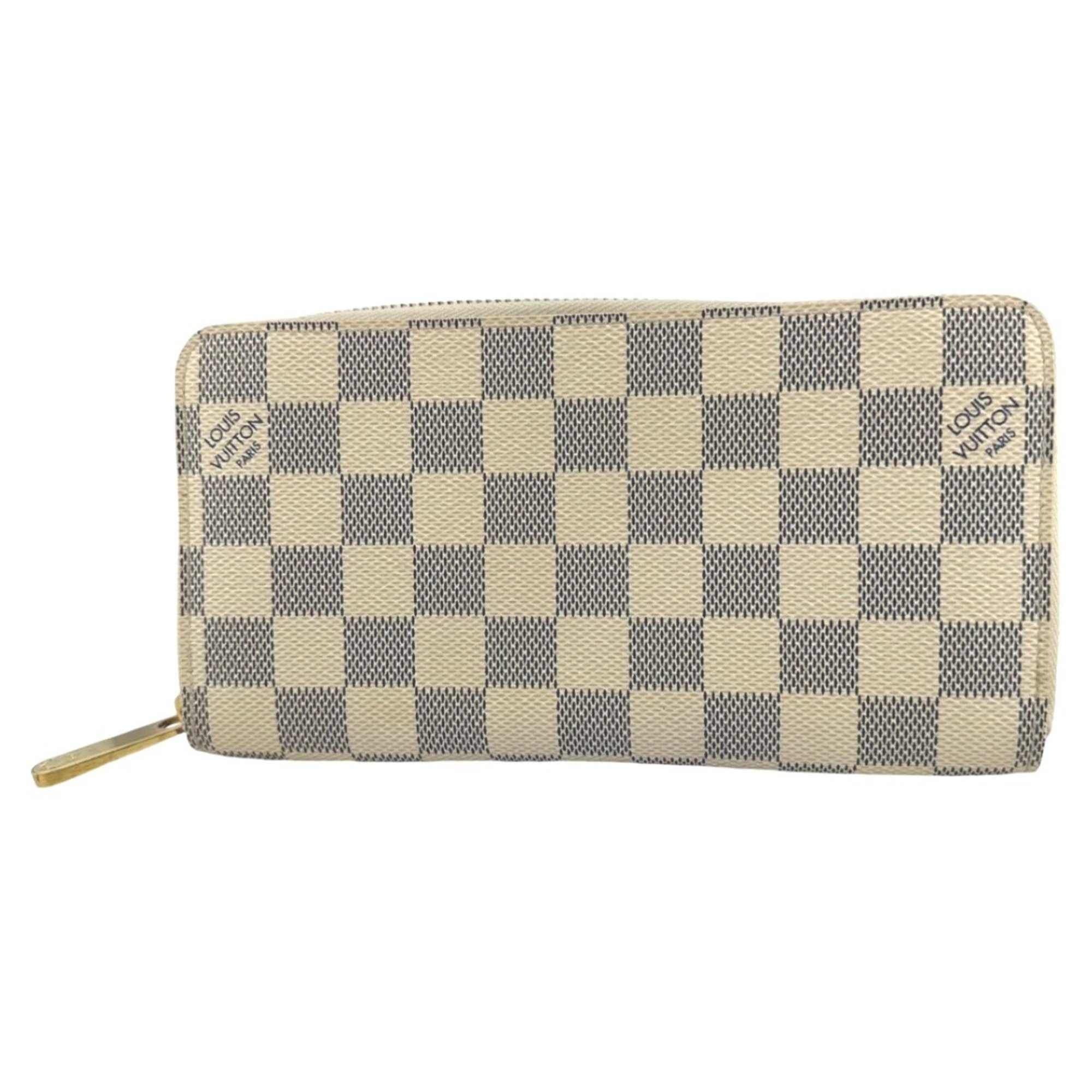 Louis Vuitton LOUIS VUITTON Long Wallet Round Azur Zippy Damier Canvas N60019 White LV