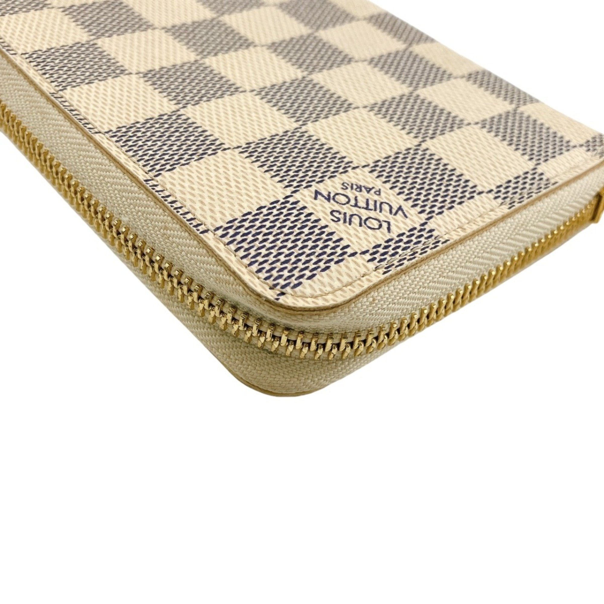 Louis Vuitton LOUIS VUITTON Long Wallet Round Azur Zippy Damier Canvas N60019 White LV