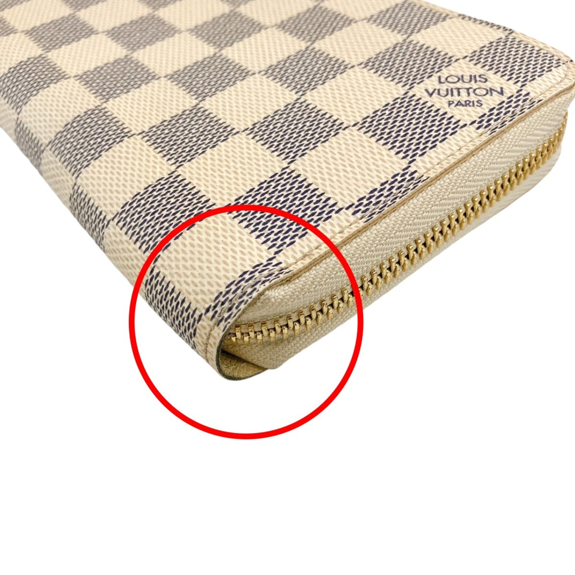 Louis Vuitton LOUIS VUITTON Long Wallet Round Azur Zippy Damier Canvas N60019 White LV