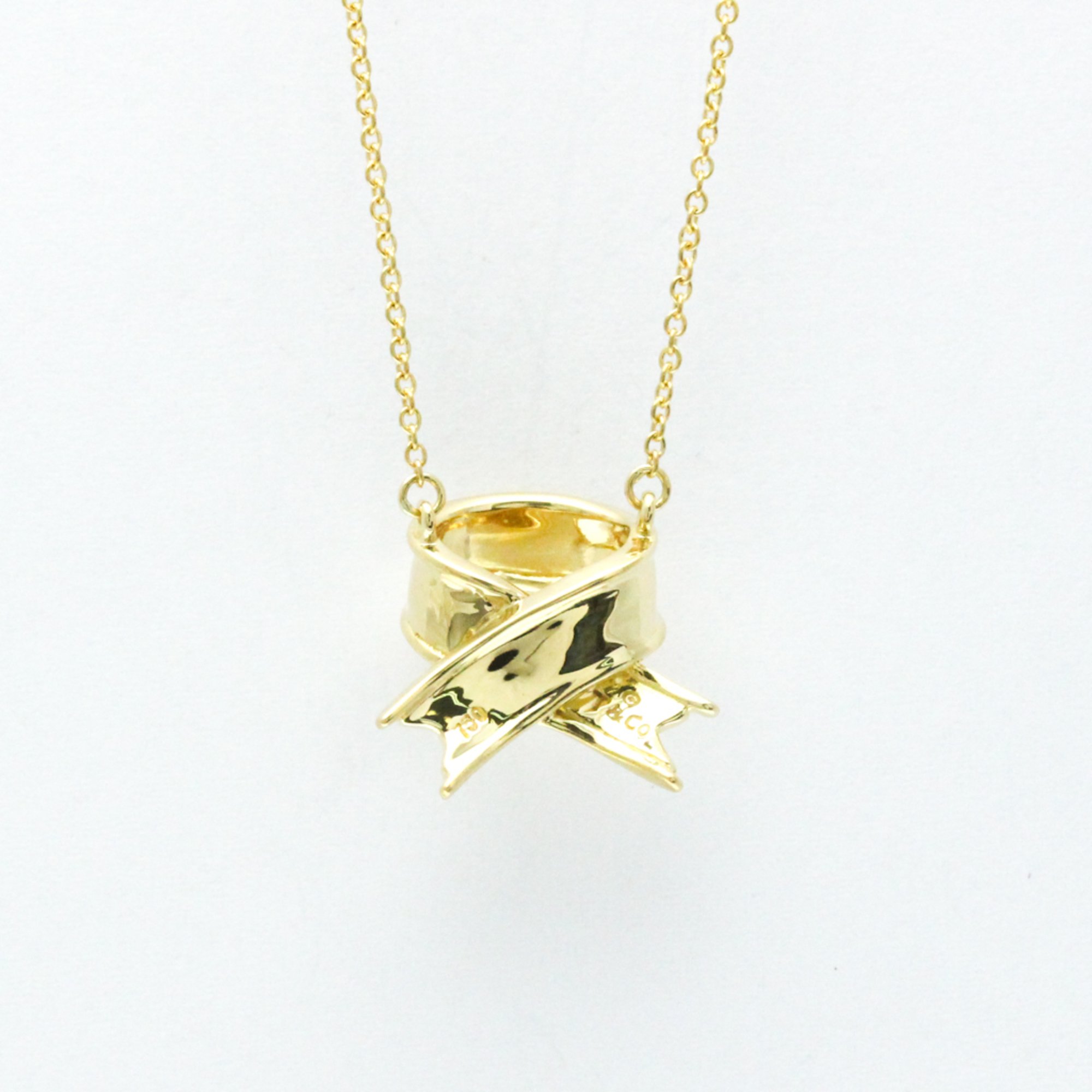 Tiffany Ribbon Necklace Yellow Gold (18K) No Stone Women's Fashion Pendant Necklace (Gold)