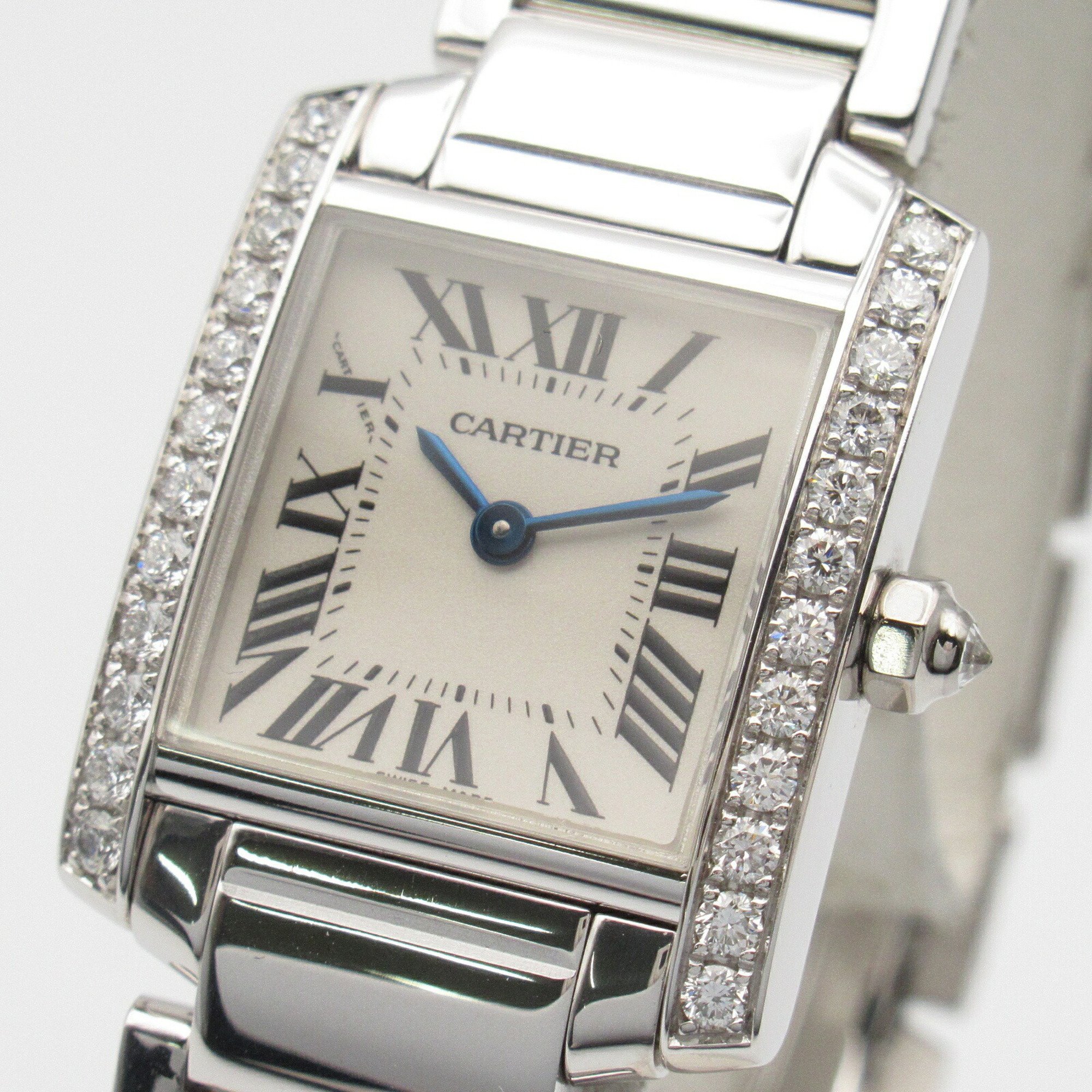 CARTIER Tank Francaise Diamond Bezel Wristwatch K18WG (White Gold) Women's Silver WF1002S3