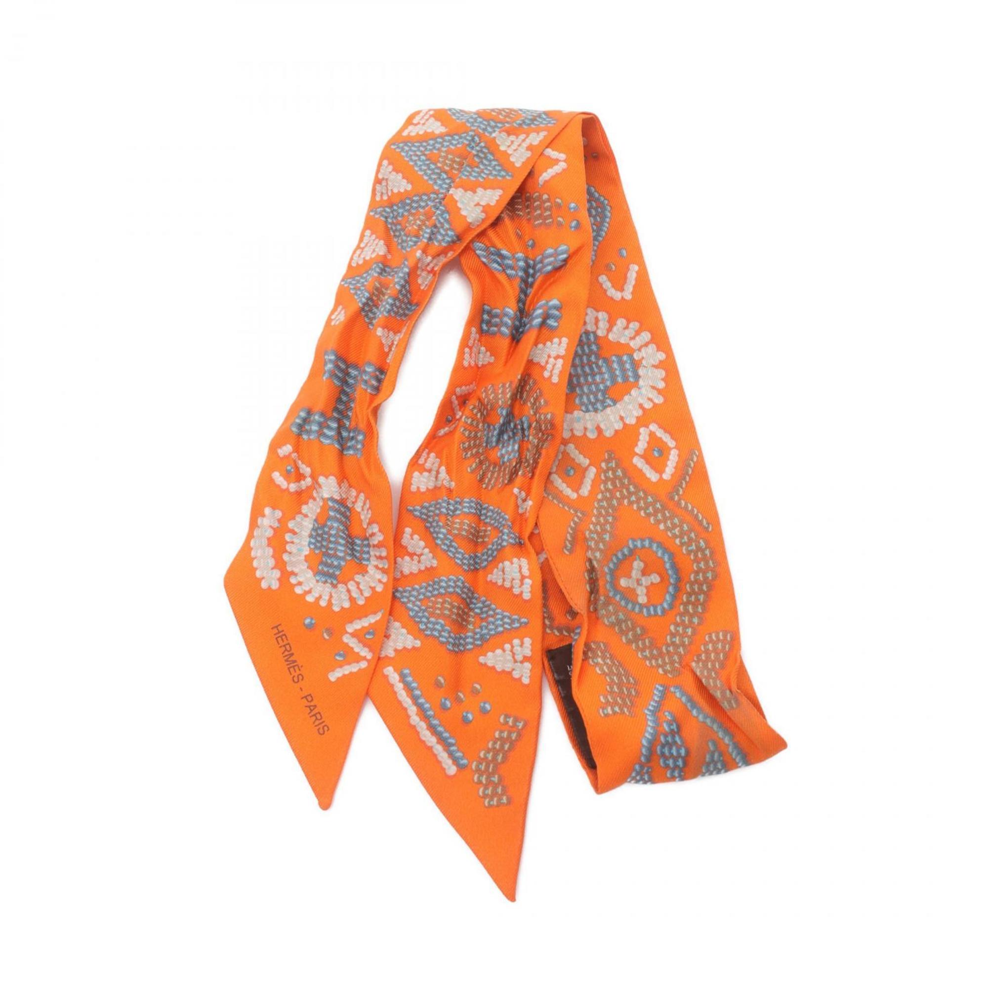 Hermes HERMES Twilly Kelly en Perles Scarf Silk Women's Orange Multicolor