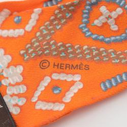 Hermes HERMES Twilly Kelly en Perles Scarf Silk Women's Orange Multicolor