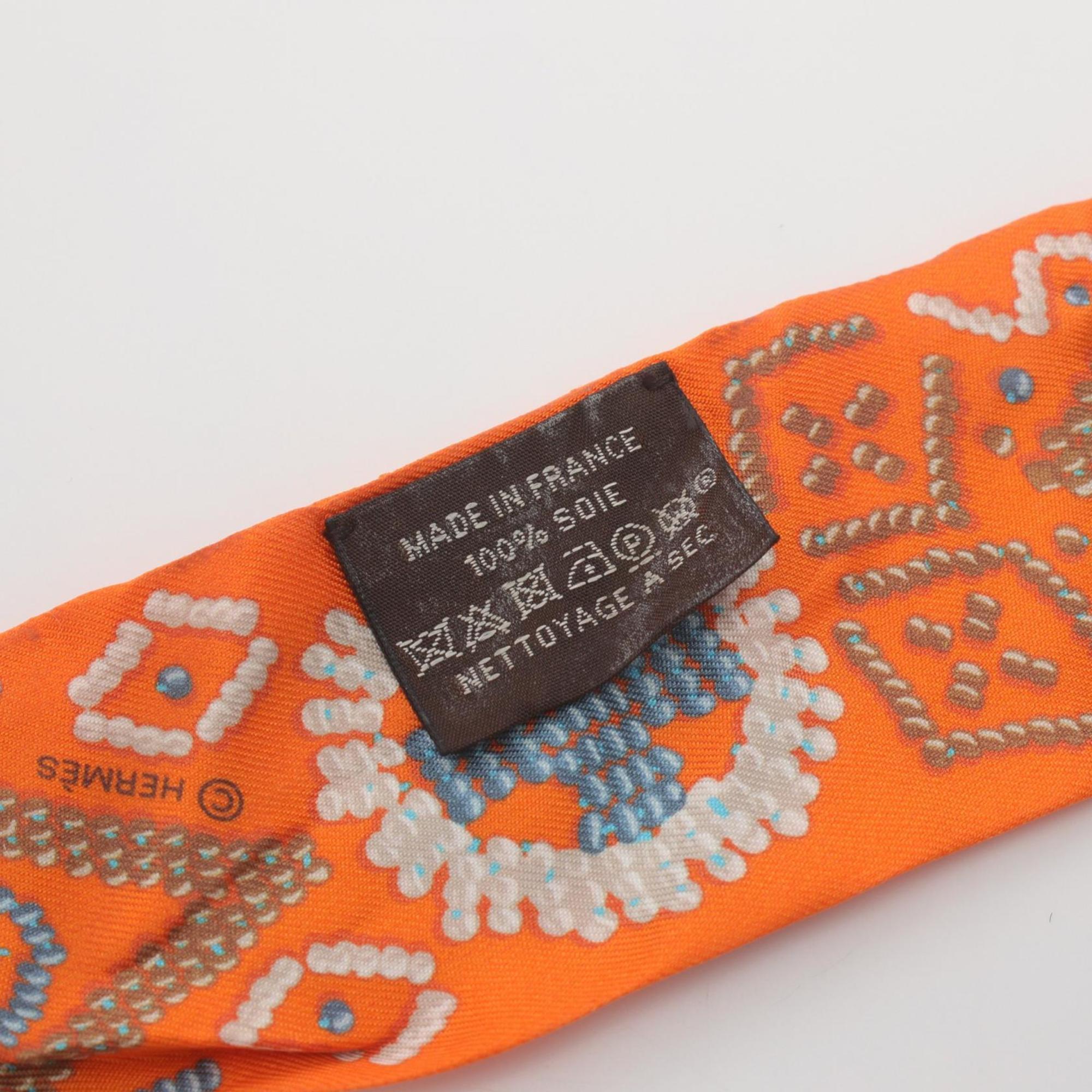 Hermes HERMES Twilly Kelly en Perles Scarf Silk Women's Orange Multicolor