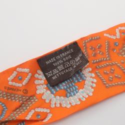 Hermes HERMES Twilly Kelly en Perles Scarf Silk Women's Orange Multicolor