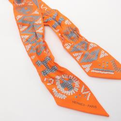 Hermes HERMES Twilly Kelly en Perles Scarf Silk Women's Orange Multicolor