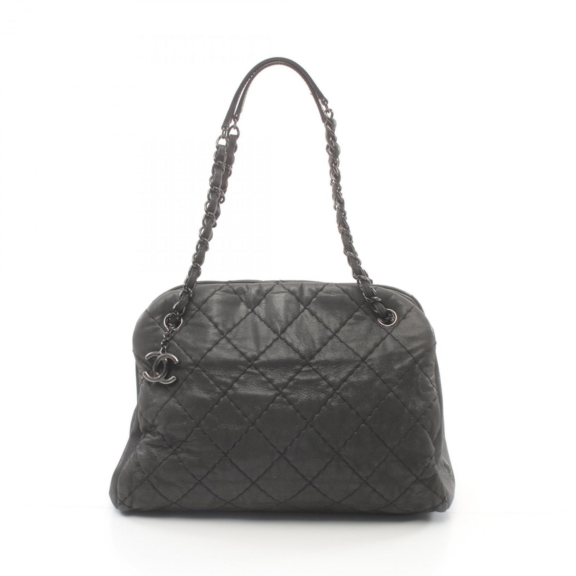 CHANEL Mademoiselle Shoulder Bag Leather Women's Grey