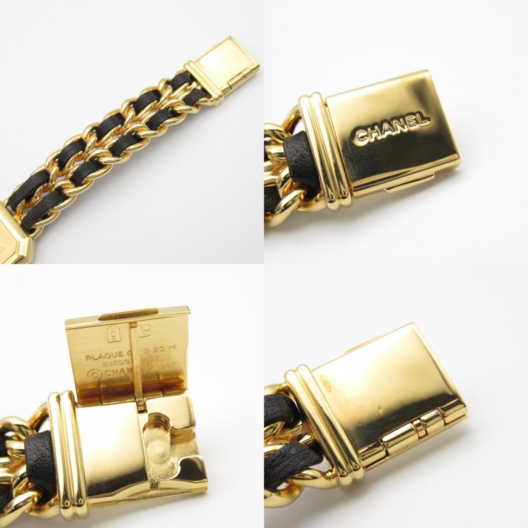 CHANEL Premiere M Watch GP (Gold Plated) Leather Strap Women's Black H0001