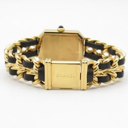 CHANEL Premiere M Watch GP (Gold Plated) Leather Strap Women's Black H0001