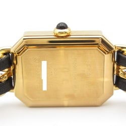 CHANEL Premiere M Watch GP (Gold Plated) Leather Strap Women's Black H0001