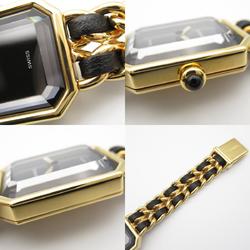 CHANEL Premiere M Watch GP (Gold Plated) Leather Strap Women's Black H0001