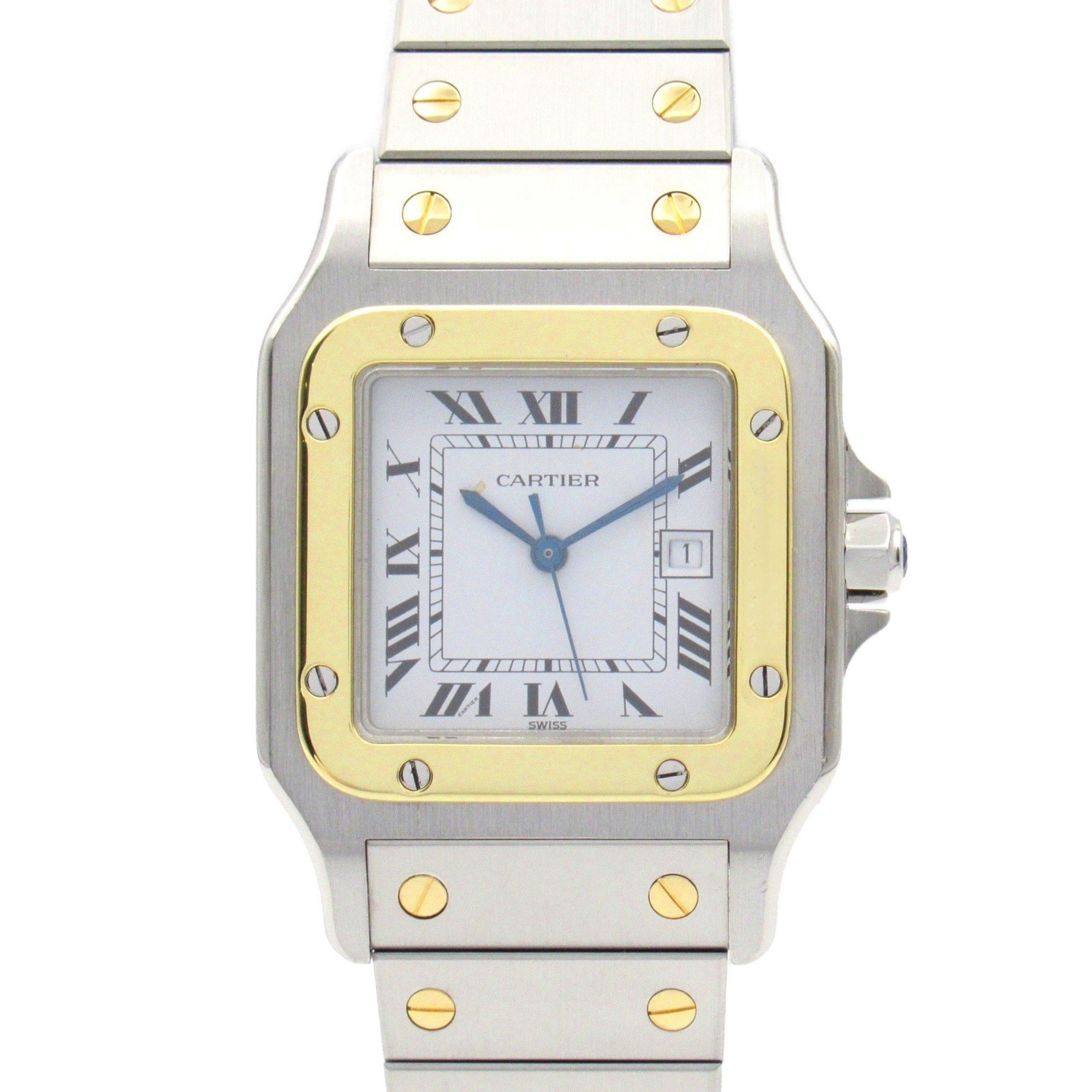 Cartier Santos Galbe LM Watch, K18 (yellow gold), stainless steel, ladies, white, 2961