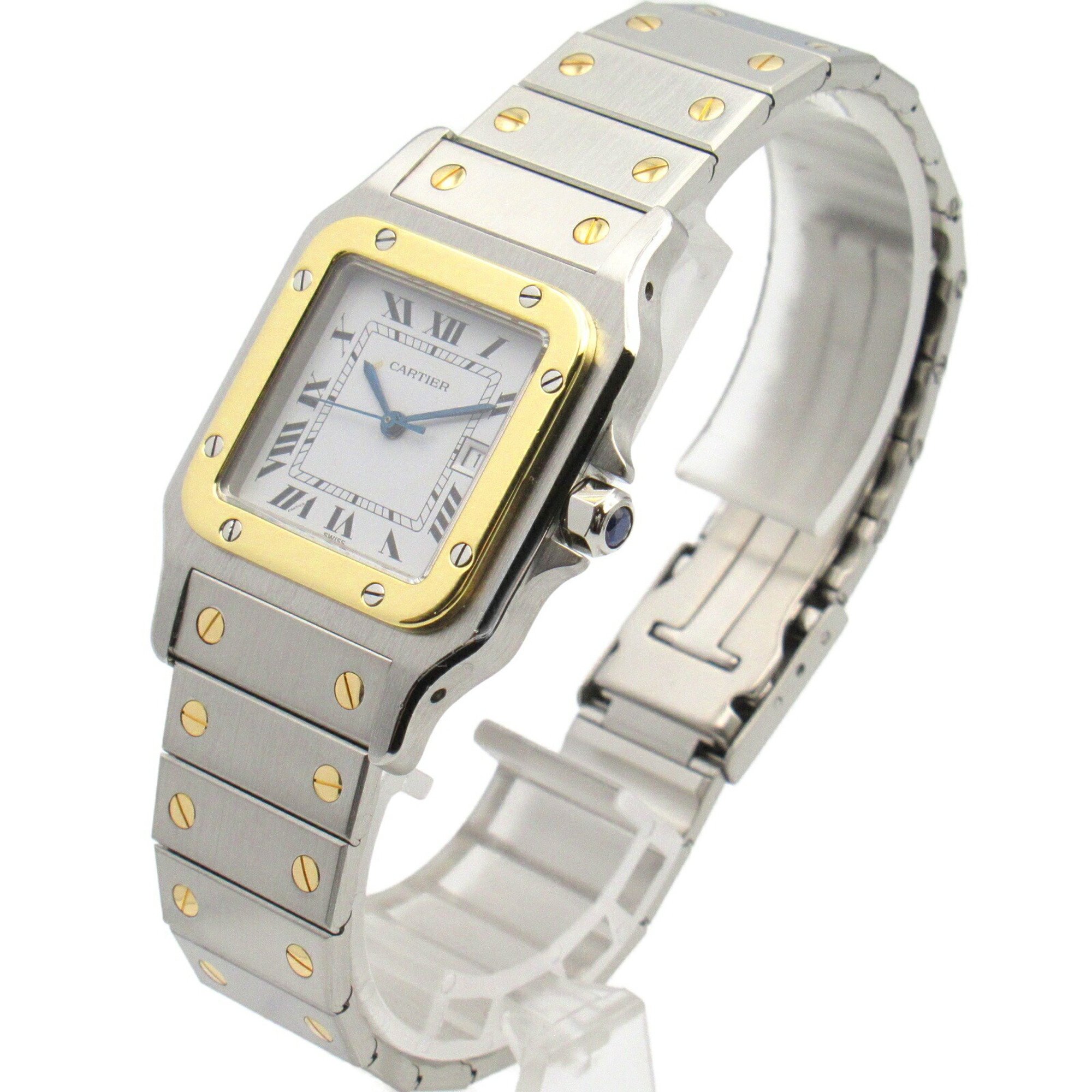 Cartier Santos Galbe LM Watch, K18 (yellow gold), stainless steel, ladies, white, 2961