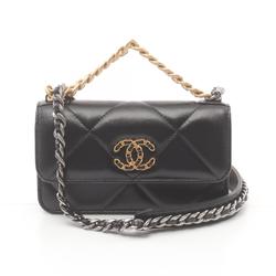 CHANEL CHANEL19 Shoulder Bag Shiny Lambskin Women's Black AP3067