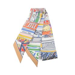 Hermes HERMES Twilly RAYURES D'ETE Scarf Silk Women's White Multicolor H063850S